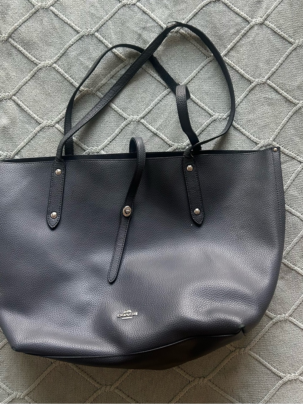 Coach Grey Pebbled Leather Tote with Snap Strap